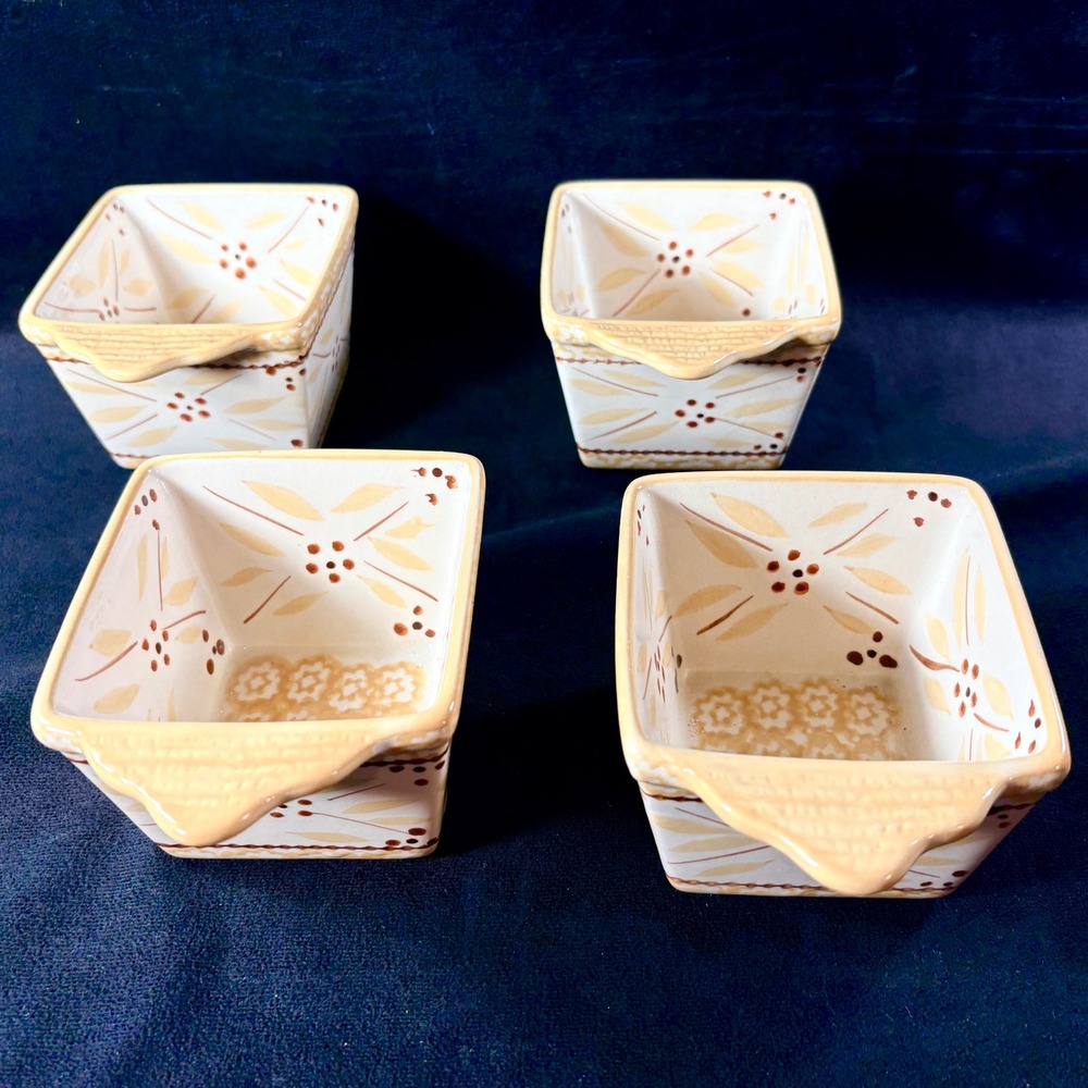 Temp-tations Old World Yellow 10oz Square Ramekins Set of 4 Ceramic‎ Bakers